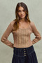 SO ME Vintage Washed Lace Crop Thermal Washed Knit Top