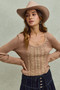 SO ME Vintage Washed Lace Crop Thermal Washed Knit Top