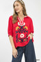 Umgee Mixed Media V-Neck Print Blouse