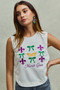 SO ME Mardi Gras Fleur De Lis And Ribbon Embroidered Top