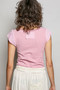 POL V-Neck Lightweight Textured Short Sleeve Knit Top with Lace Trim