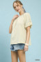 Umgee Round Neck Puff Sleeve Top with Contrast Stitch Detail