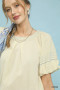 Umgee Round Neck Puff Sleeve Top with Contrast Stitch Detail