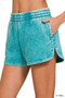 Zenana Acid Washed Elastic Waistband Dolphin Shorts