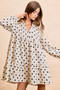 BiBi Polka Dot Corduroy Collared V Neck Dress