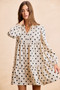 BiBi Polka Dot Corduroy Collared V Neck Dress