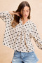 BiBi Polka Dot Corduroy Quarter Sleeves V Neck Blouse