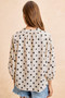 BiBi Polka Dot Corduroy Quarter Sleeves V Neck Blouse