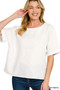 Zenana Linen Round Neck Cuffed Sleeve Top