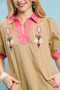 Umgee Embroidered Contrast Trim Tunic Dress