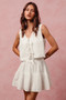 SO ME Floral Eyelet Lace Tie Front Vest Top and Tiered Mini Skirt Set