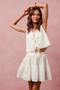 SO ME Floral Eyelet Lace Tie Front Vest Top and Tiered Mini Skirt Set