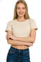 Zenana Cotton Short Sleeve Round Neck Cropped Top