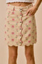 SO ME Floral Rose Print Cotton Twill Scallop Mini Skirt