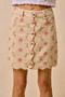 SO ME Floral Rose Print Cotton Twill Scallop Mini Skirt