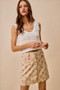 SO ME Floral Rose Print Cotton Twill Scallop Mini Skirt