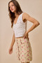 SO ME Floral Rose Print Cotton Twill Scallop Mini Skirt