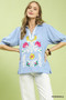 Umgee Mixed Media V-Neck Print Blouse