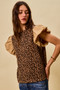 SO ME Leopard Pointelle Knit Top with Puff Sleeves