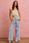 SO ME Wide Check  Pants With Side Lace Trim And Piping