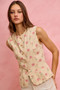 SO ME Floral Rose Cotton Twill Scallop Button Vest Top