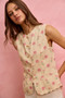 SO ME Floral Rose Cotton Twill Scallop Button Vest Top