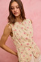 SO ME Floral Rose Cotton Twill Scallop Button Vest Top