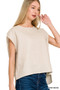 Zenana Linen Round Neck Cap Sleeve Top