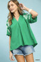 Umgee Embroidered Balloon Sleeve Notch Neck Blouse