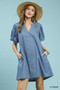 Umgee Chambray Puff Sleeve Dress