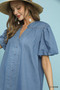 Umgee Chambray Puff Sleeve Dress