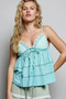 POL V-Neck Embroidered Trim Ruffled Cami