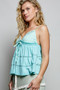 POL V-Neck Embroidered Trim Ruffled Cami