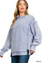 Zenana Acid Washed Double Ribbed Exposed-Seam Sweatshirt