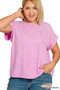 Zenana Full Size Crinkle Washed Round Neck Folded Short Sleeve Tee Plus Size