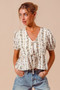 SO ME Floral Print Tie Front Shirred Hem Blouse