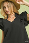 Umgee Textured Ruffle Sleeve V-Neck Blouse