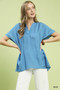 Umgee Flowy V-Neck Short Sleeve Blouse