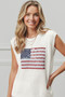 American Flag Sequins Patch Knit Top