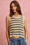SO ME Low Gauge Textured Stripe Sleeveless Sweater Top