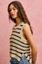 SO ME Low Gauge Textured Stripe Sleeveless Sweater Top