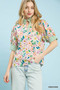 Umgee Floral Print Jacquard Ruffle Top