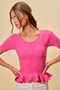 SO ME Ribbed Knit Short Sleeves Peplum Sweater Top