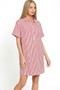 Zenana Stripe Collared Half Button Up T-Shirts Dress