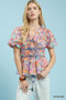 Umgee Mix Floral Smocked Waist Blouse