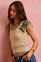 SO ME Wavy Textured Knit Top With Fluttered Sleeves