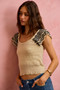 SO ME Wavy Textured Knit Top With Fluttered Sleeves