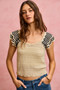 SO ME Wavy Textured Knit Top With Fluttered Sleeves