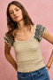 SO ME Wavy Textured Knit Top With Fluttered Sleeves