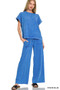 Zenana Washed Slub Short Sleeve Tee & Long Pants Set